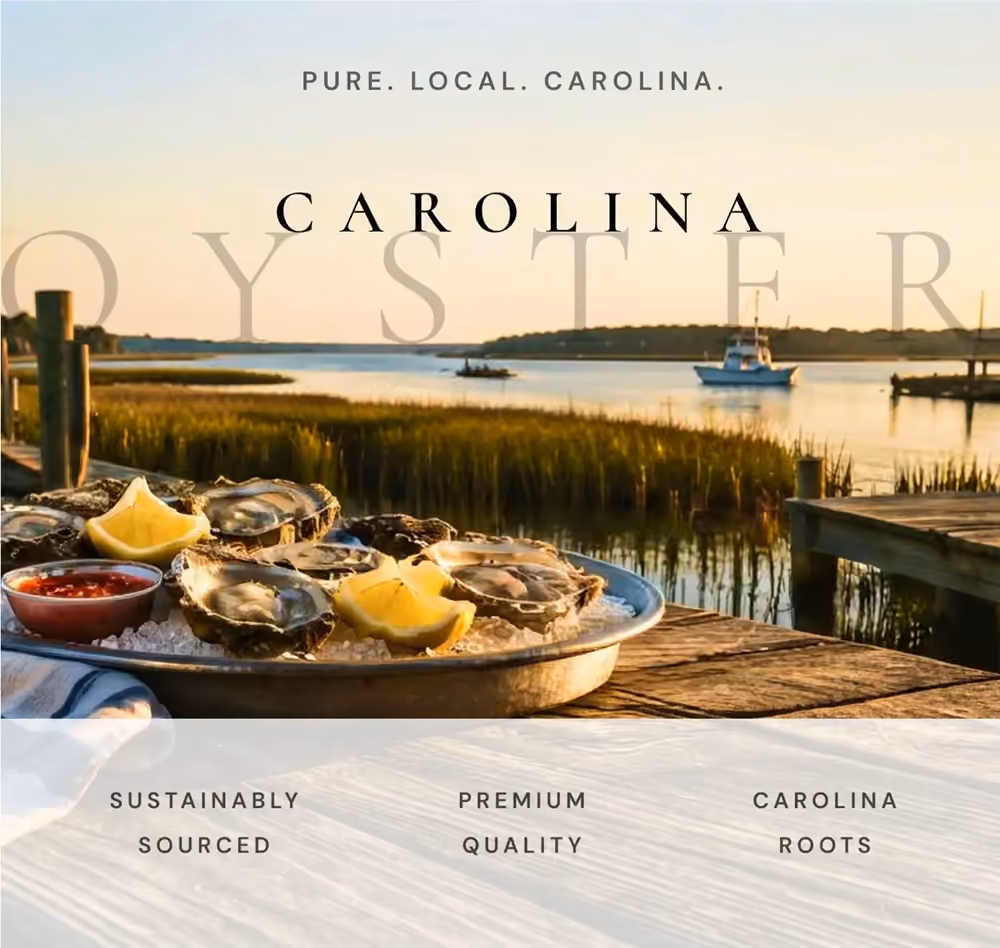 Carolina Oyster artwork: a marsh dock platter, &lsquo;Pure. Local. Carolina.&rsquo;